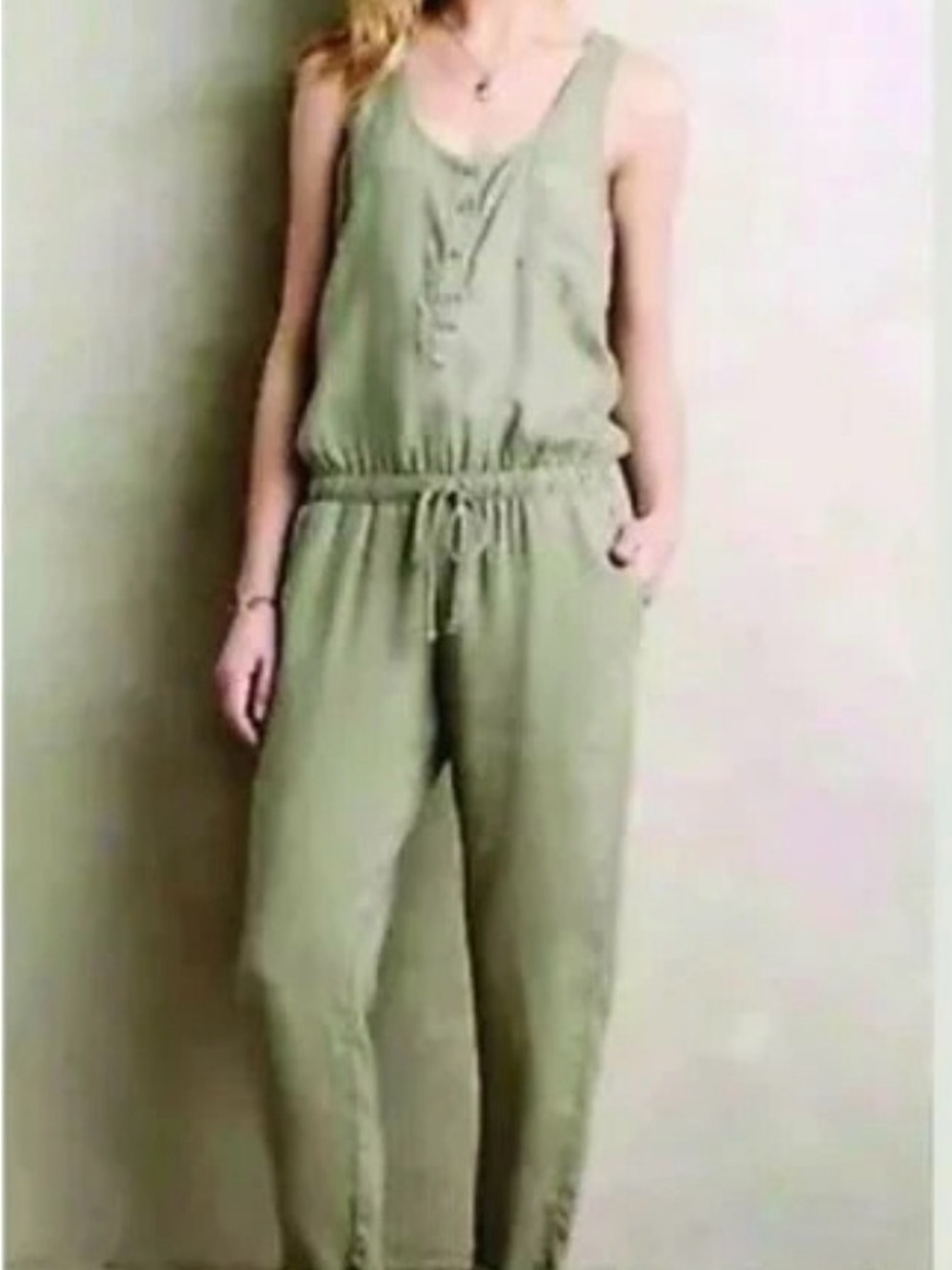cloth & stone x Anthropologie Moss greenSleeveless Jumpsuit, XS